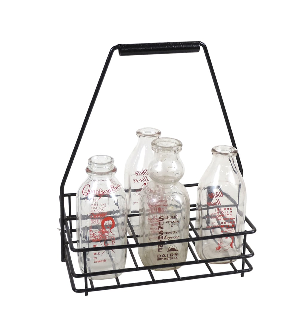 Vintage Advertising Milk Bottles in Wire Rack (5), Gustafson Bros. Remember (1 of 4)
