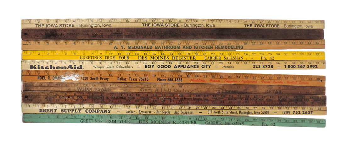 Vintage Advertising Yardsticks (10), EBERT SUPPLY COMPANY-Burlington, Iowa, (1 of 2)