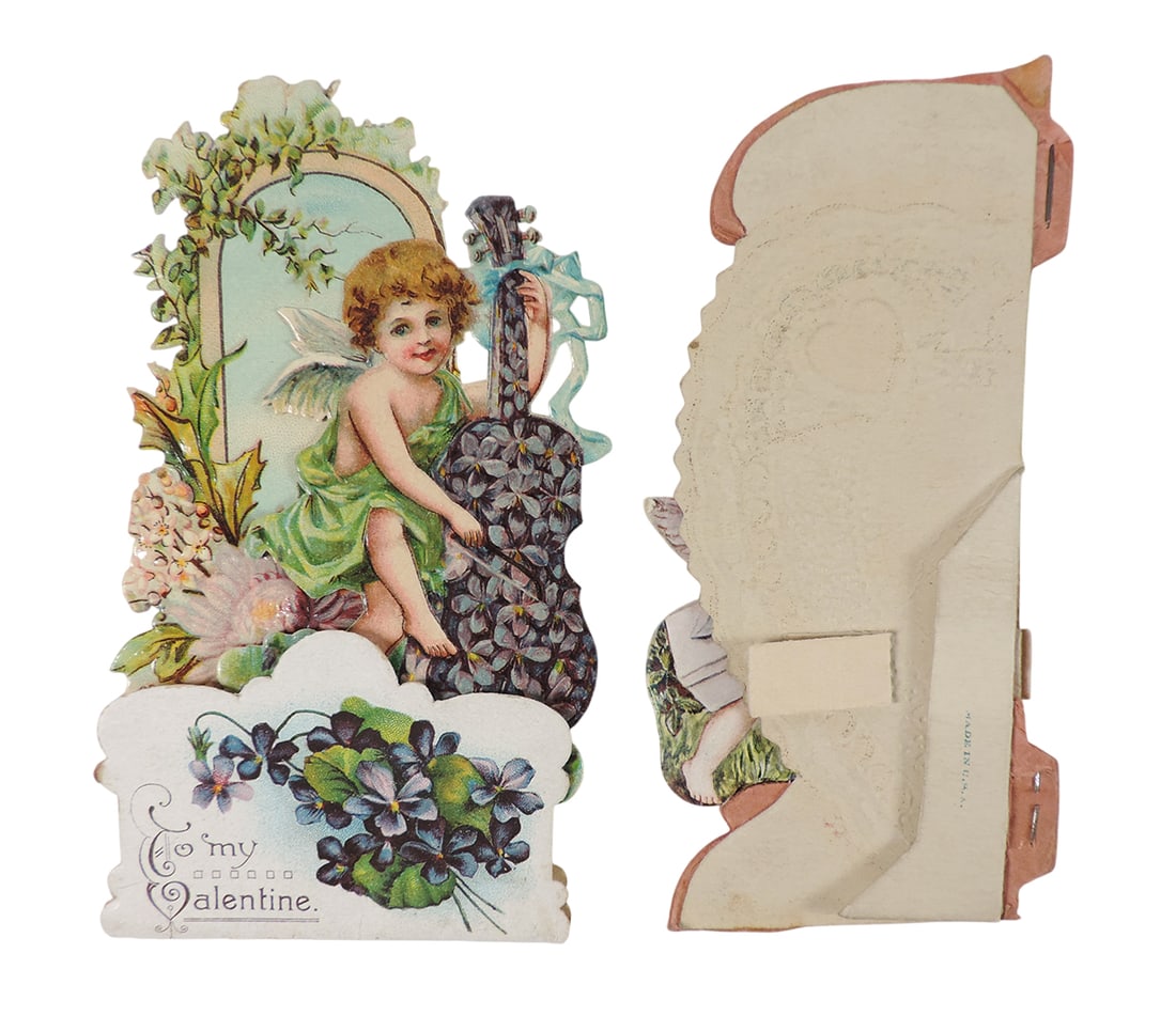 Antique German Valentines (2), embossed diecut foldouts, one w/honeycomb, c: Antique German Valentines (2), embossed diecut foldouts, one w/honeycomb, c.1880-1900, both Exc cond & 5"H.