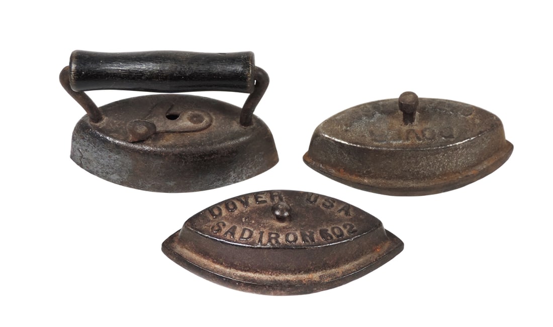 Antique Child's or Salesman Samples (3), Sad Iron topper w/wood handle/meta (1 of 2)