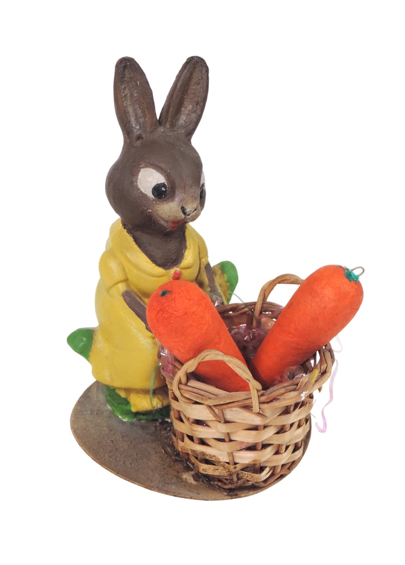 Antique Easter Rabbit with Basket of Carrots, composition seated Mother Rab (1 of 3)