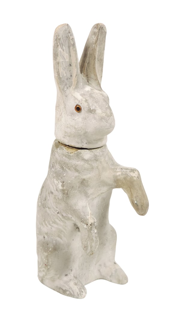 Antique Easter Rabbit Candy Container, standing paper-mache w/orig paint & (1 of 2)