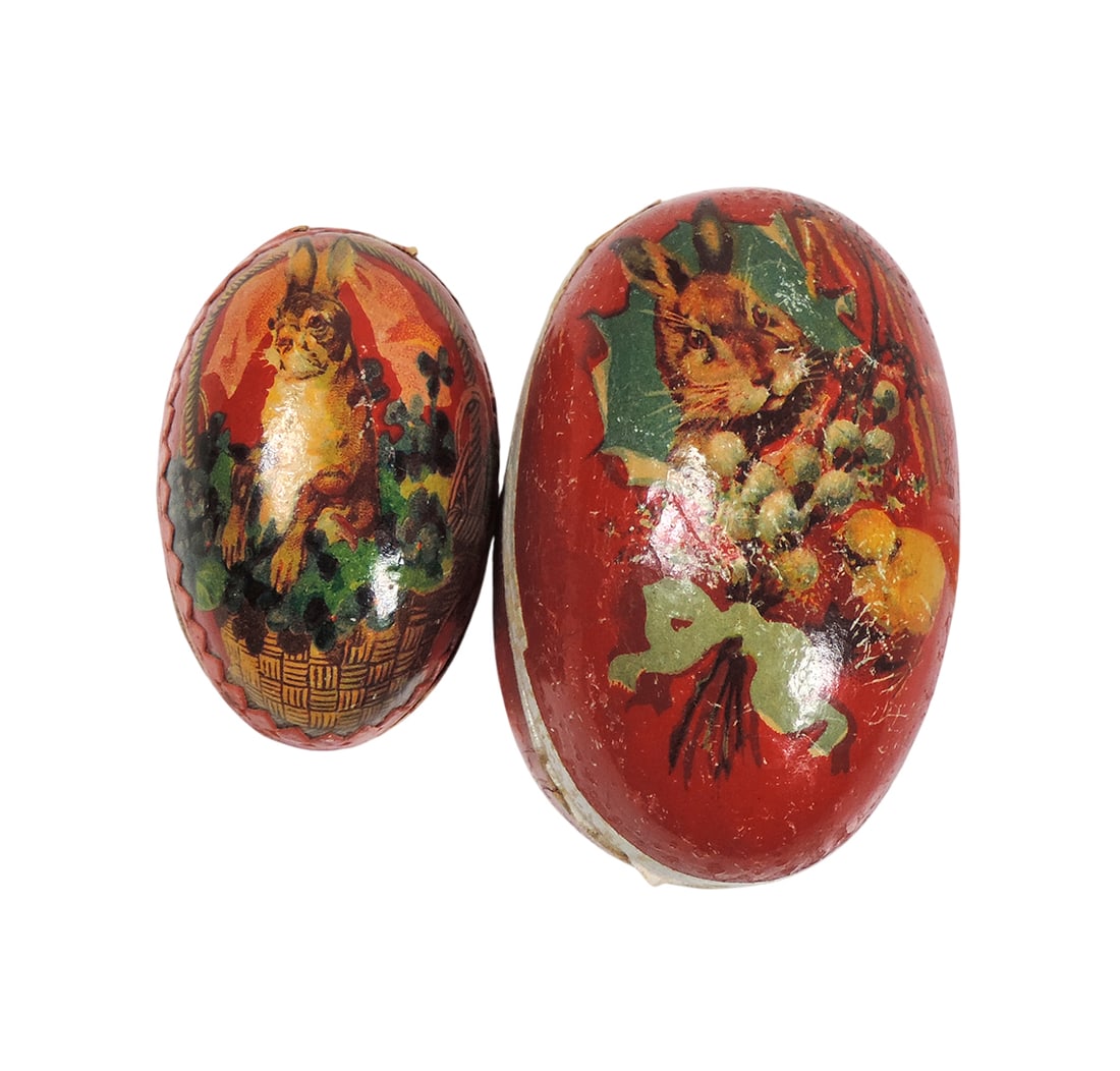 Antique German Easter Eggs (2), both very colorful paper-mache w/Rabbits on (1 of 3)