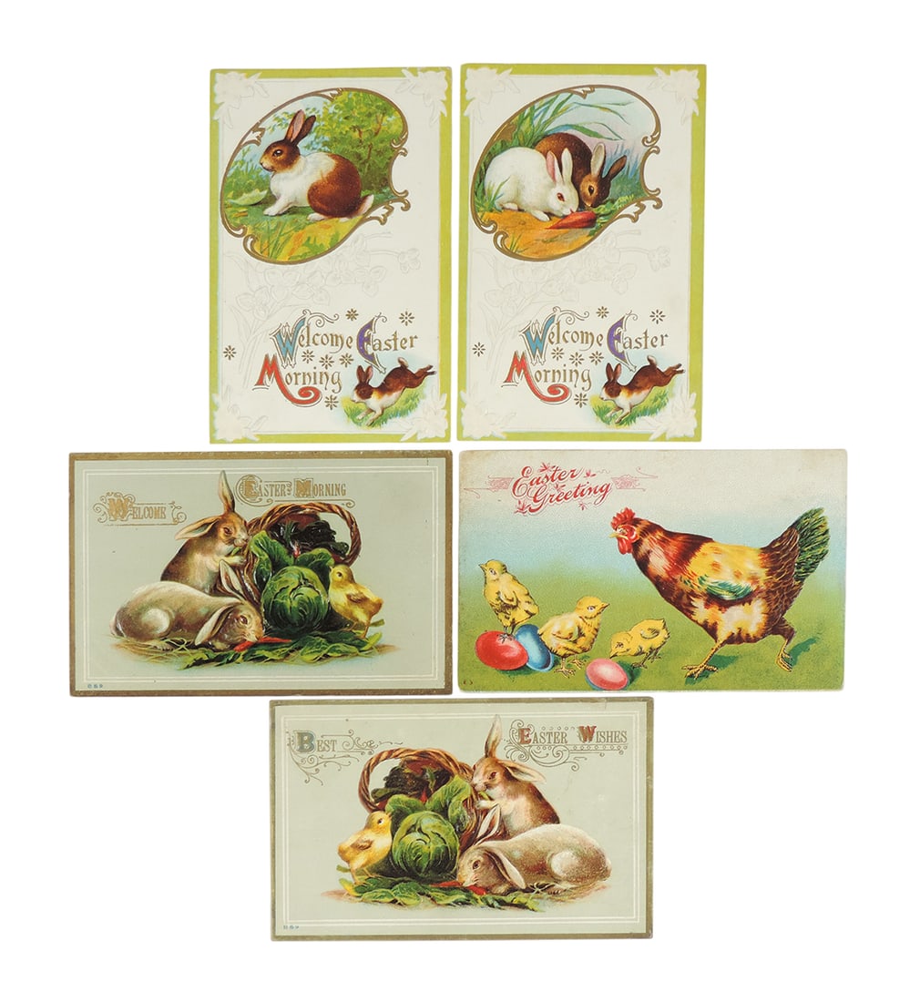 Easter Postcards (5), "Welcome Easter Morning", B59, embossed/gold foil, c. (1 of 2)