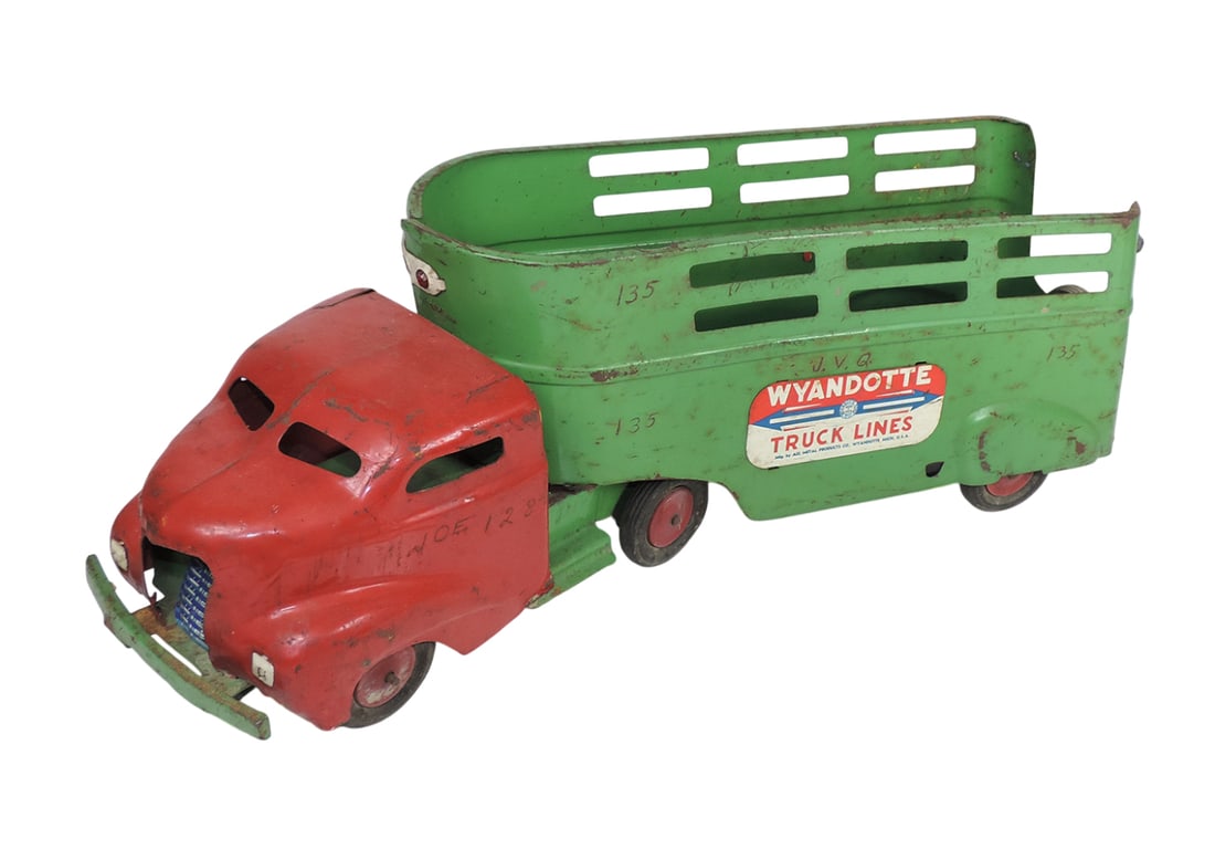 Toy, Wyandotte Truck Lines, Truck & Trailer, pressed Steel, Made in USA, c. (1 of 2)