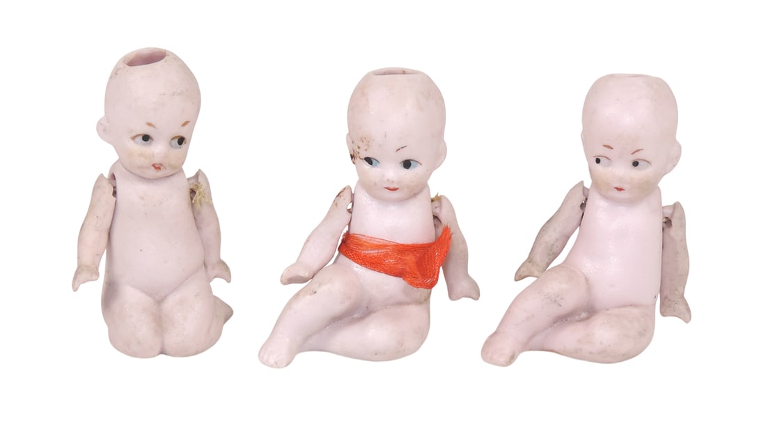 Dolls (3), Antique Bisque jointed at shoulders, embossed Germany,all in Exc (1 of 2)