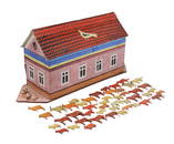 Toy, Noah's Ark, wood w/orig paint, one side of roof lifts to store 45+ han