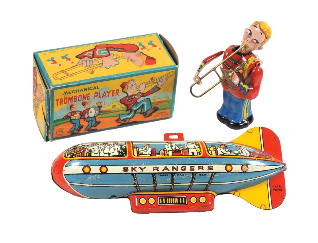 Toys (2), Mechanical Trombone Player litho on tin windup w/key, LINEMAR Toy (1 of 1)