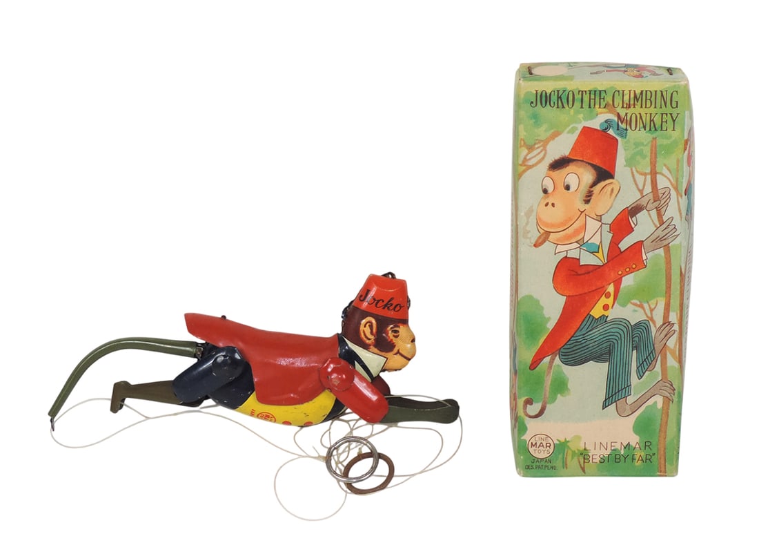 Toy Jocko The Climbing Monke, litho on tin w/orig box, LineMar Toys, Made i (1 of 2)