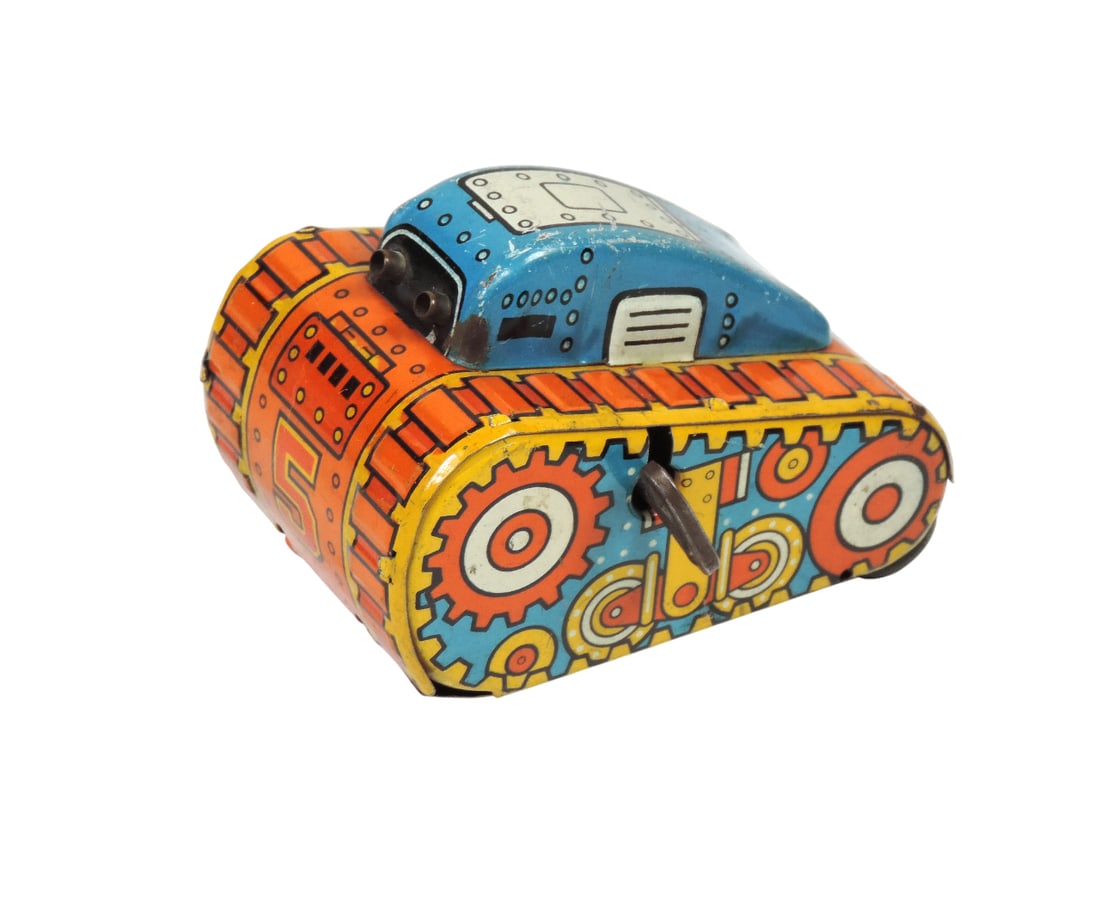 Toy, MARX Sparkling Tank, litho on tin windup Flip Over Tank w/wood wheels, (1 of 2)