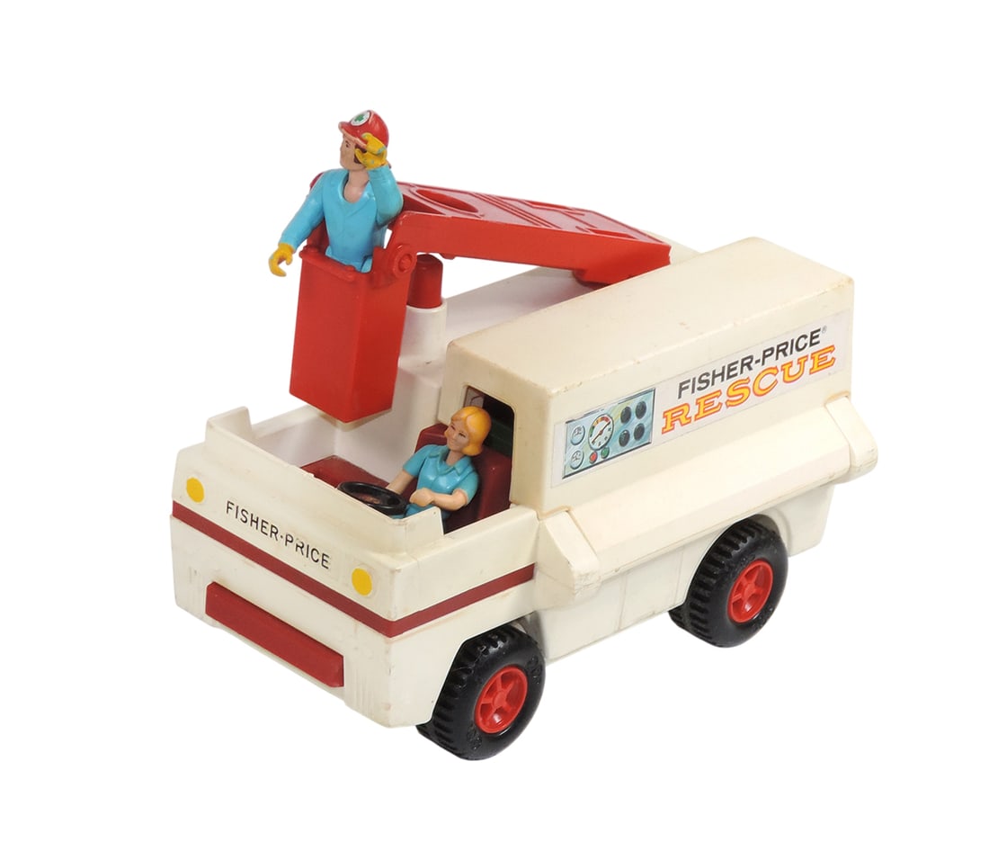 Toy Fisher Price Rescue 303, EMS emergency medical ambulance fireman/nurse,: Toy Fisher Price Rescue 303, EMS emergency medical ambulance fireman/nurse, c.1970s, VG played with cond, 5.5"H x 9"L.