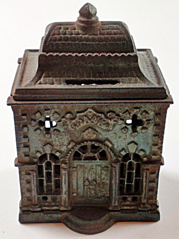 A 19th C Cast Iron Bank Building w/domed roof, Exc+ cond with 80% orig lust (1 of 2)