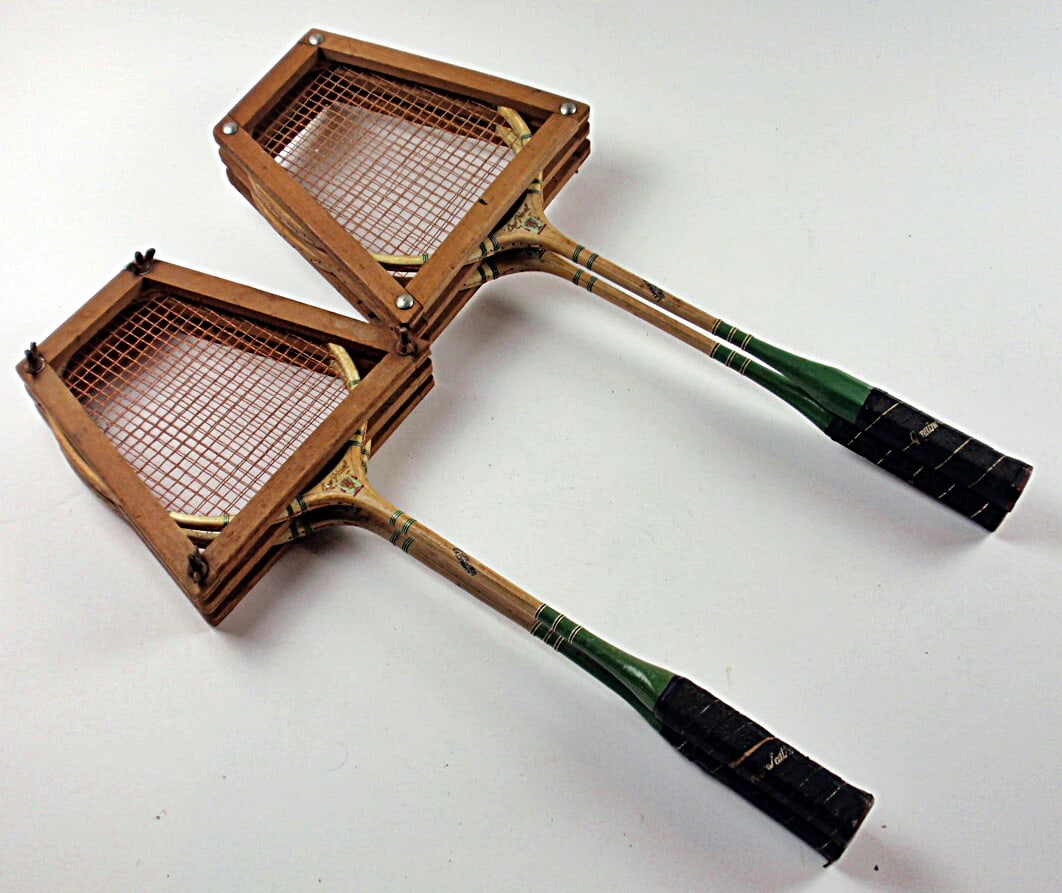 Set Of 4 Vintage Badminton Rackets: Marked "Cup Final" w/leather grips, VG cond, 26"L.