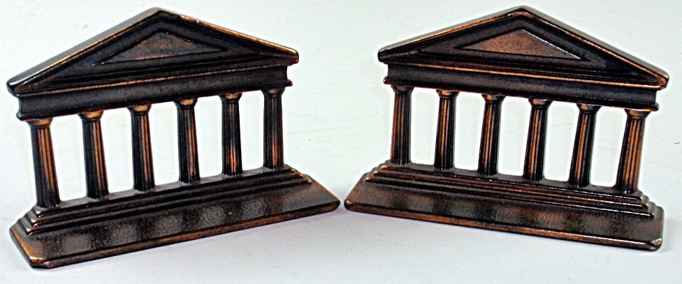 A Pair of Verona Neo-Classic Bookends: Cast iron w/bronzed finish in Exc cond, 7"L.