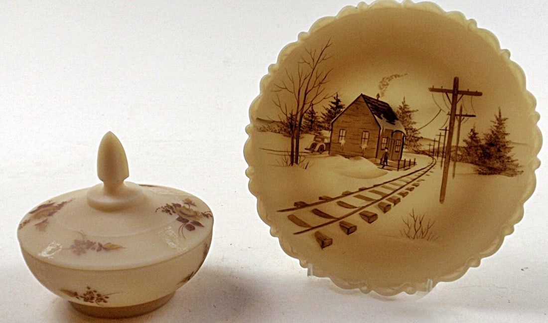 2 pc Artist Decorated Fenton Art Glass (1 of 5)