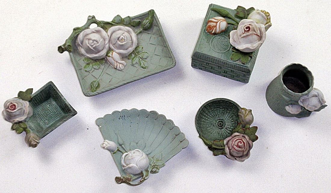 6 Shafer & Vater White Rose Jasperware, (1 of 2)