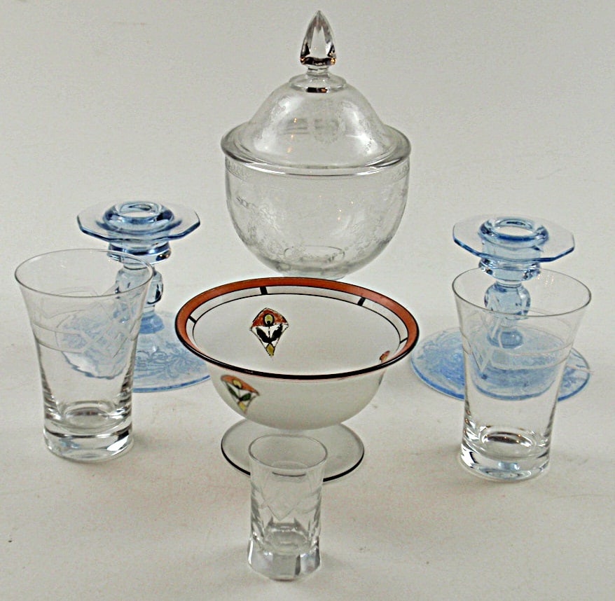 7 Pc Art Deco & Etched Crystal Lot (1 of 2)
