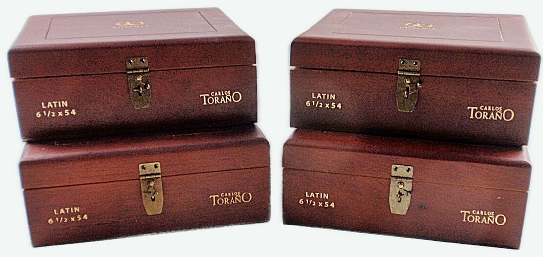 4 Carlos Torano Cigar Boxes: Exc cond. 8.5"L.