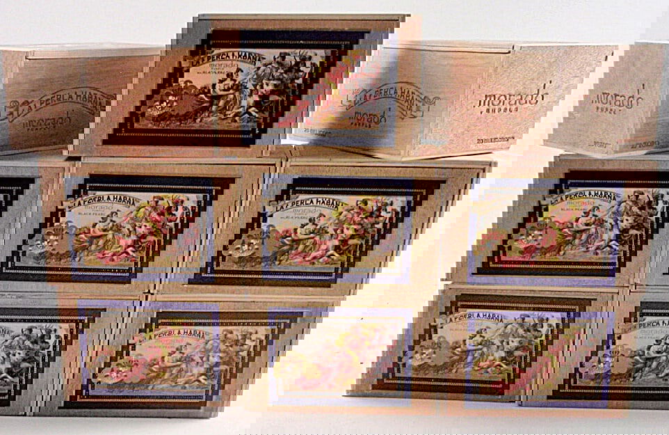 9 Morado Wood Cigar Boxes: Exc cond, 8.5"L.