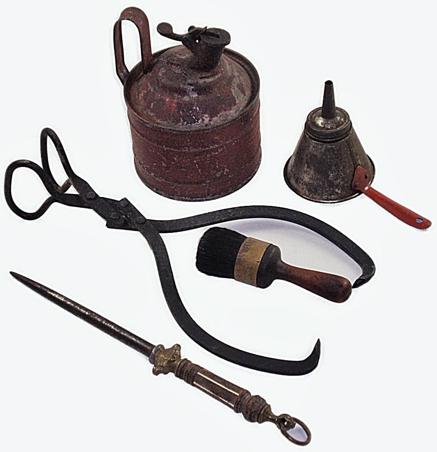 Peerless Safety Can & Other Collectibles: Incl embossed tin biscuit cover, Largest 24"L.