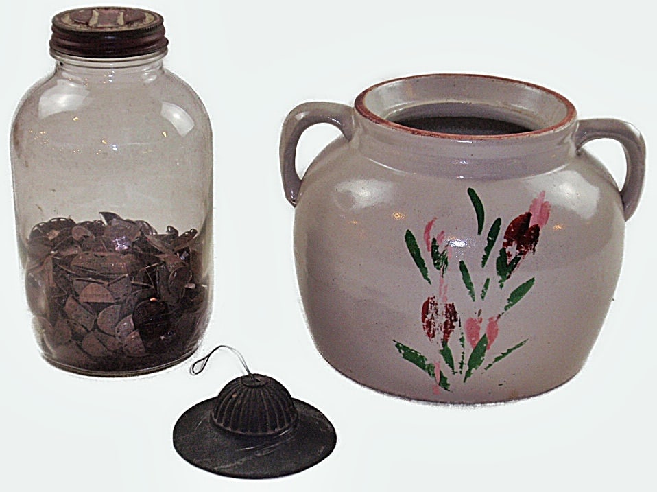 Stoneware Jar & Coffee Jar With Tobacco Tags: Stoneware Jar & Coffee Jar With Tobacco Tags