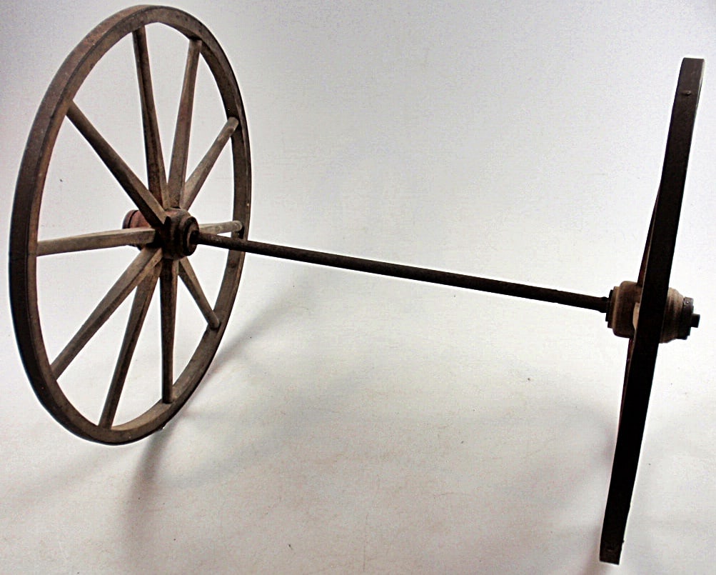 A Pair of Wood Spoked Goat Cart Wheels, (1 of 2)