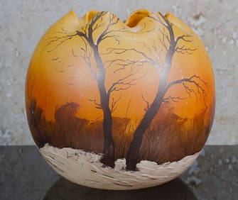 A Large Legras Winter Scene French Art Glass Vase