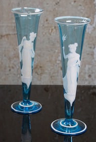 A Pair of Victorian Enameled Art Glass Vases