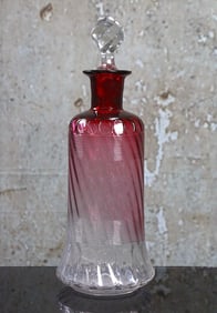 A Stevens & Williams Threaded Rubina Decanter