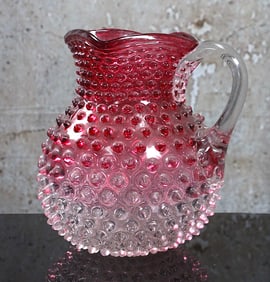 A Hobbs Brockunier Rubina Hobnail Art Glass Pitcher