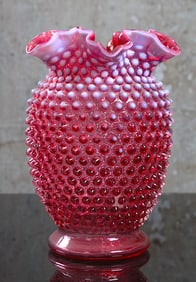 A Fenton Opalescent Hobnail Vase
