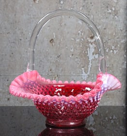 A Fenton Opalescent Hobnail Basket