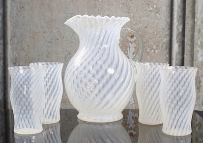 A Victorian Opalescent Swirl Beverage Set