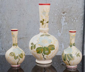 A 3Pc Bohemian Art Glass Vase Group