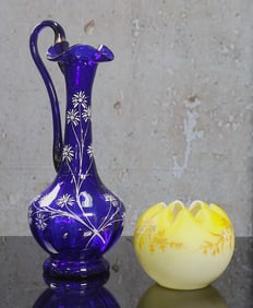 2Pc Bohemian Victorian Art Glass