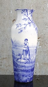 A Large Hand Painted Delft Scenic Vase