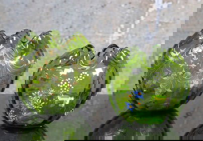 A Pair Of Bohemian Enameled Glass Rose Bowls