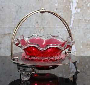 A Victorian Cranberry Art Glass Sweetmeat