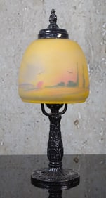 A Vintage Reverse Painted Glass Shade Dresser Lamp