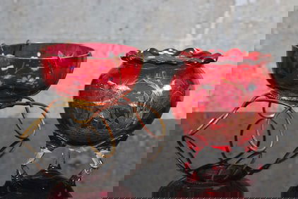 2Pc Victorian Cranberry Art Glass