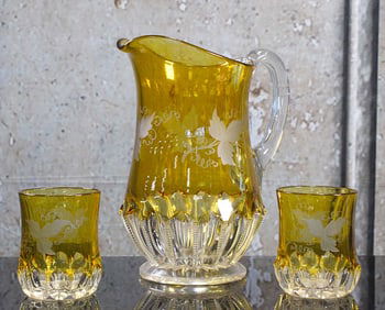 A Victorian Starburst Ivy Pitcher & Tumblers