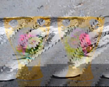 A Pair Of Austrian Art Nouveau Mitterteich Mosanic Pottery Vases