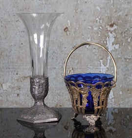 Pair Glass & Metal Table Pieces