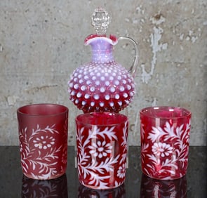 4 Pc Cranberry Opalescent