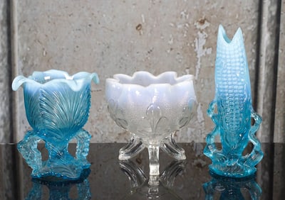 3 Pc Victorian Opalescent Pressed Glass