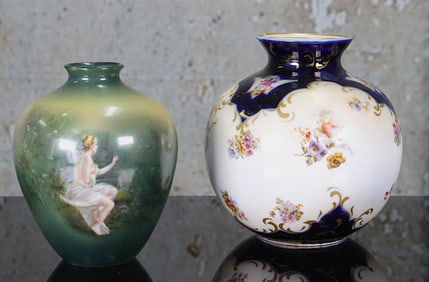 2 German Decorated Porcelain Vases