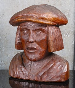 A German Folk Art Carved Wood Bust