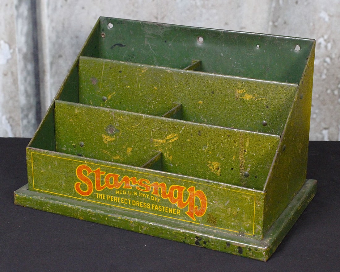A Starsnap Country Store Counter Display: Tin Litho with 3 storage tiers, Mfg by Metzger Co. Chicago, G+ cond. 10.5"L.