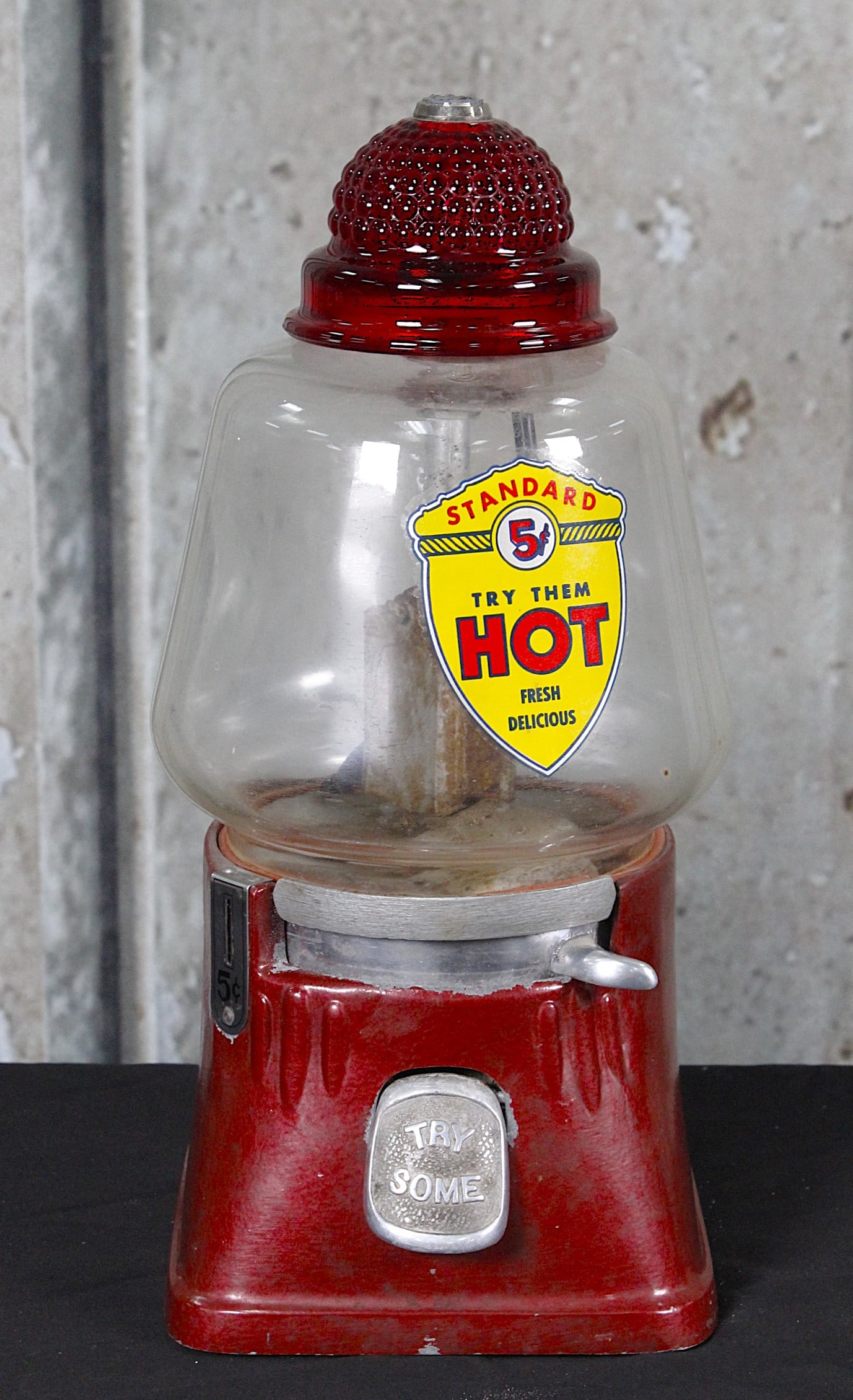 A Silver King Hot Nut Dispenser,: 1940s 5 cent vendor VG untested cond. W/o key, 15"H.