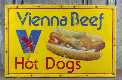 A Vienna Beef Hot Dogs Advertising Sign